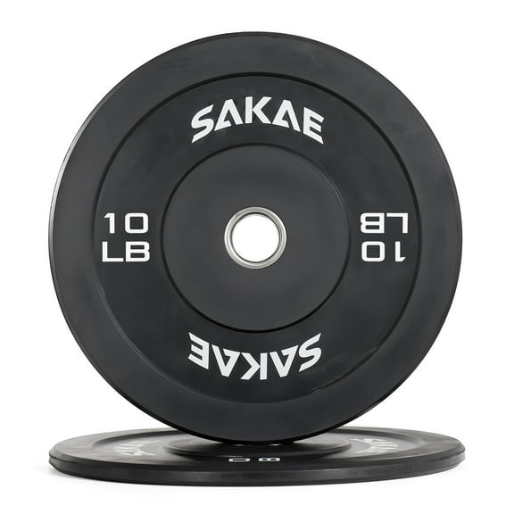 SAKAE Olympic Rubber Bumper Plates, 2-Inch Weight Plates Set with Steel Hub, Ideal for Weightlifting, CrossFit Equipment, Strength Training & Home Gym Workout, 10LB Pair