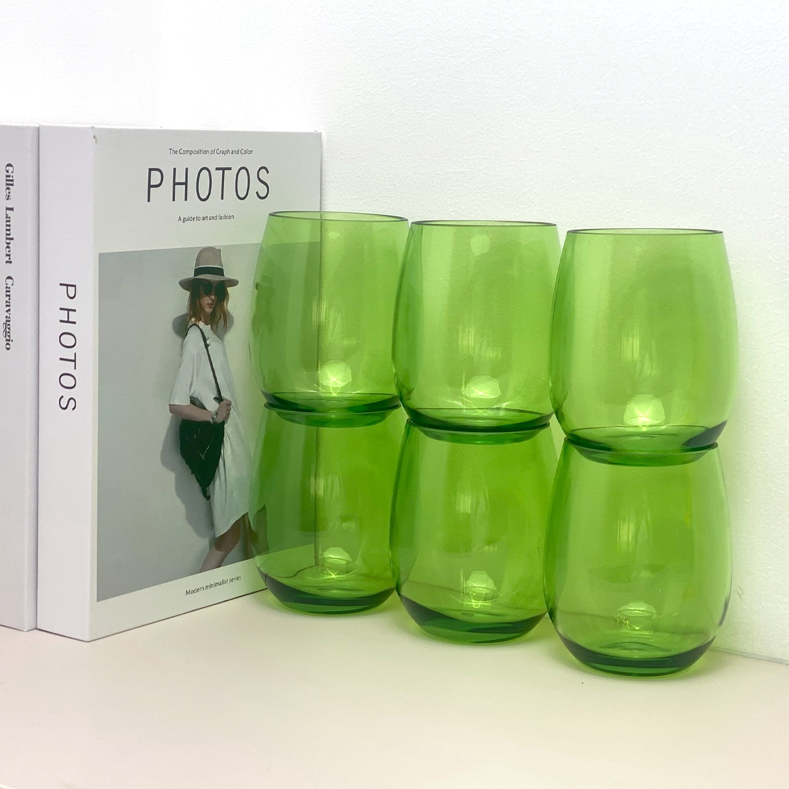 yongzhenlite Set of 6 Acrylic Wine Glasses, 20-ounce Plastic Tumbler for Party Use,BPA Free,Dishwasher Safe (Green)