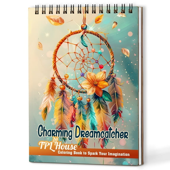 TPLHOUSE Charming Dreamcatcher Coloring Book for Adults, A5 Wooden Cover, 30 Beautiful Detailed Dreamcatcher Coloring Pages for Stress Relief and Relaxation, Spiral Bound Edition