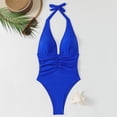 thumbnail image 5 of Trajes de baño para mujer, Trajes de baño para mujer, Traje de baño bikini de tirantes sin espalda de color liso para mujer, Conjunto de bikini con bloques de color y hombros descubiertos, Traje de ba, 5 of 5