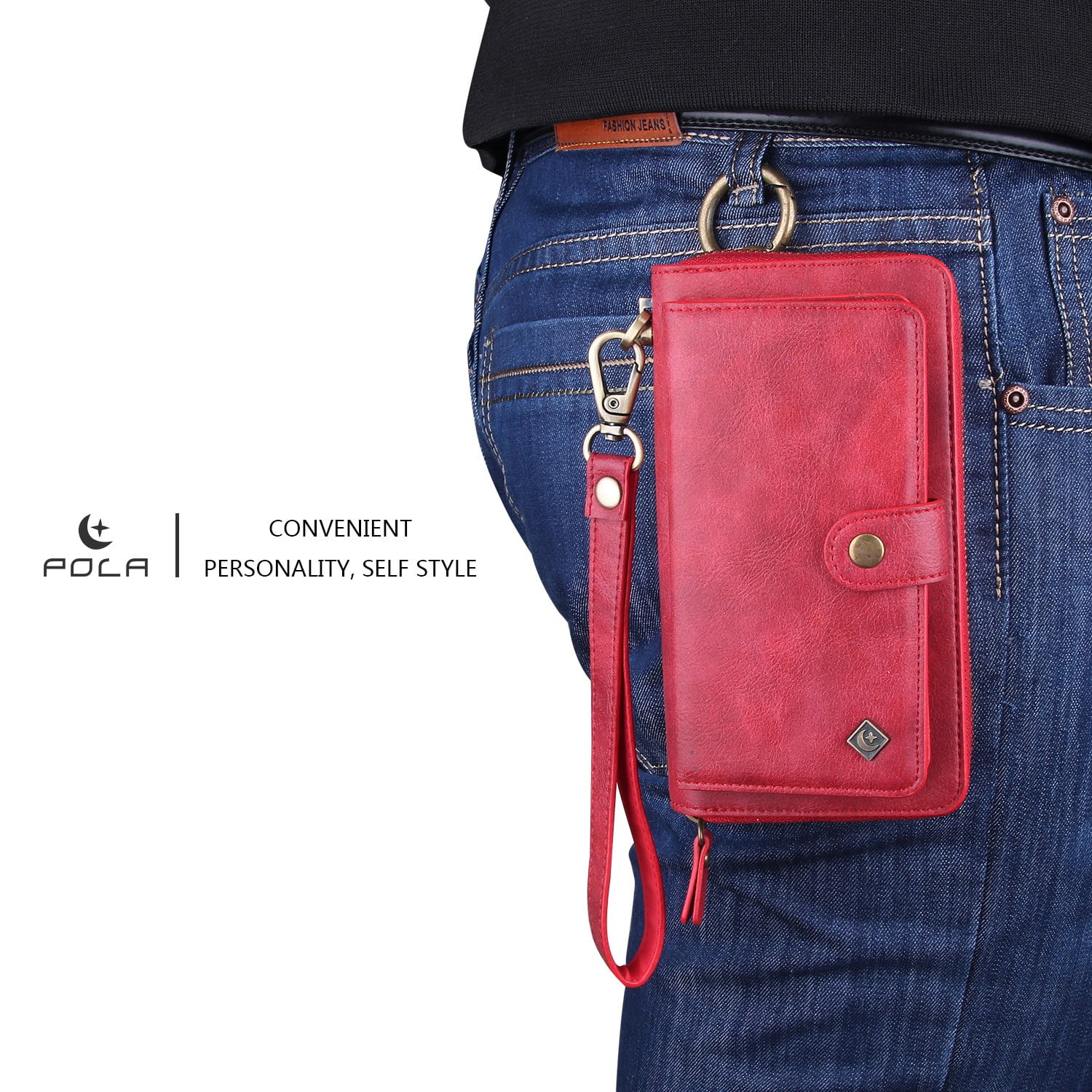 Feishell iPhone 13 Case, Premium Leather Folio Removable Wallet Case Zipper Coin Pouch Cover with Zip Purse ID Credit Card Holder & Detachable Magnetic Case For Apple iPhone 13, Red