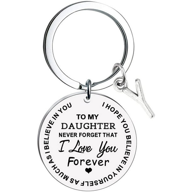 Llaveros para mujer, llavero de billetera, llavero de auto, llavero lindo para mi hija, llavero de acero inoxidable con mensaje inicial, apellido, 26 letras, llavero familiar inspirador, llavero con l