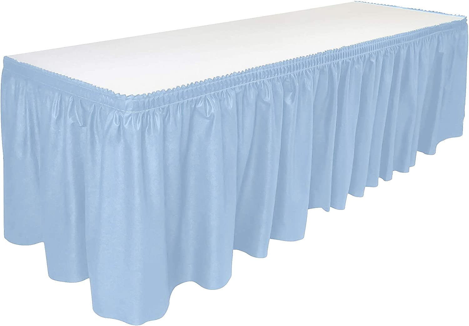 DecorRack Table Skirt, 29 in x 14 ft BPA Free Plastic Tableskirt, Light Blue (1 Pack