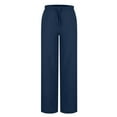 thumbnail image 2 of Lovskoo Women's Cotton And Linen Pants Solid Color Elastic Waist Sports Casual Wide Leg Pants Navy, 2 of 9