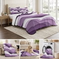 thumbnail image 6 of Twin Quilt Set 68''x86'', Purple Ombre Lightweight Summer Bedspread Coverlet Set with 2 Pillow Shams, Modern Geometric Moire Abstract Art Breathable All Season Quilt Bedding for Dorm/Bedroom, 6 of 9