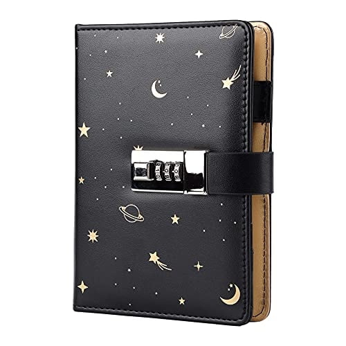 Diario de cuero estrellado TIEFOSSI A6 recargable 7.28x5.12''