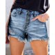 thumbnail image 3 of Pantalones cortos de mezclilla, elásticos, desgastados, azul, talla M, para mujer, 3 of 5