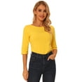 thumbnail image 1 of CamiseAjustaCon Cuello Redondo Y Mangas Al Codo PaMujer Amarillo brillante L, 1 of 6