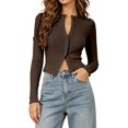 thumbnail image 4 of Lixiuxyad Women's Slim Fit Cardigan, V-Neck Long Sleeve Button-Up Cropped Knit Tops,Brown, 4 of 7