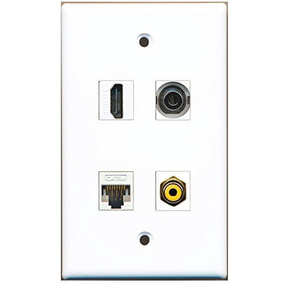 RiteAV - 1 Port HDMI 1 Port RCA Yellow 1 Port 3.5mm 1 Port Cat5e Ethernet White Wall Plate