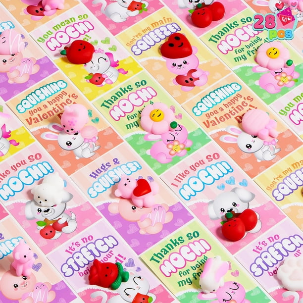 Tarjetas de regalo JOYIN para el día de San Valentín con forma de mochi squishy, 28 paquetes