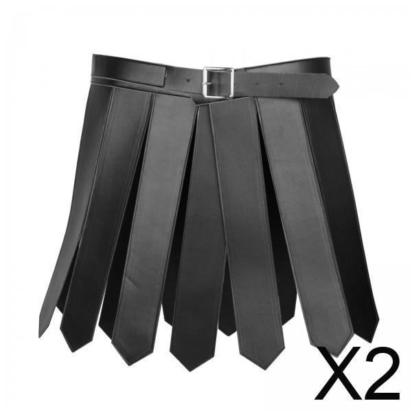 2x Falda De Romano Fiesta Rave PU Cosplay Disfraz De Guerrero Romano Ajustable Negro