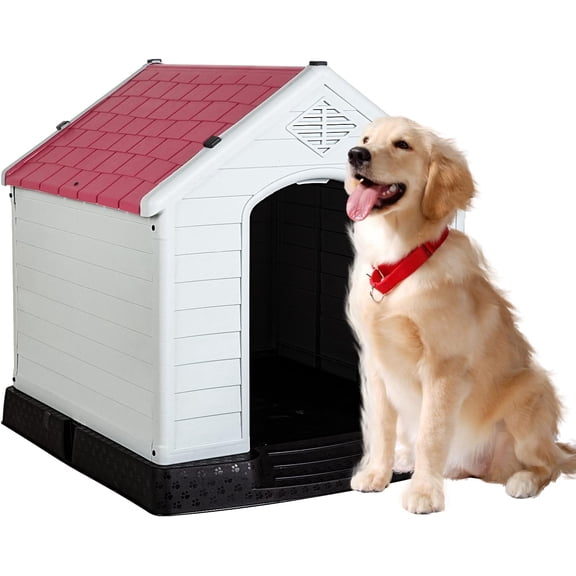 Dog House Indoor Outdoor Insulated Kennel Durable Plastic Dog House for Small Medium Large Dogs Weather & Water Resistant Pet Crate with Air Vents and Elevated Floor