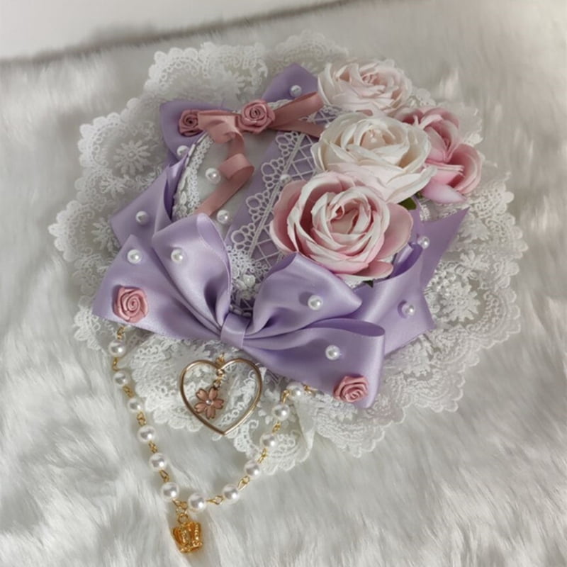 Japanese Lolita Sweet Lace Top Hat Pearl Beaded Bowknot Rose Flower Bonnet Flat Cap Vintage Steampunk Tea Party Hair Accessories