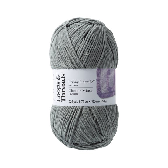 Skinny Chenille Yarn by Loops & Threads - Yarn for Knitting - Crochet - Weaving - and Arts & Crafts - Gray - Polyester - 8.75 oz
