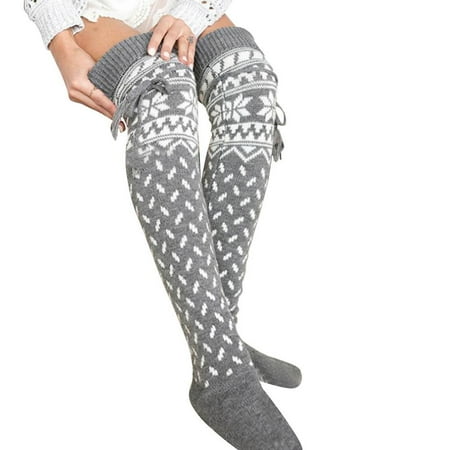 

Women Over Knee Elk Snowman Patterns Knitted Socks Christmas Stack With Hair Ball Warm Xmas