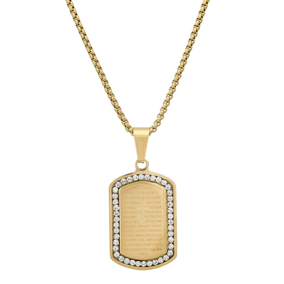 Gold-Tone Lord's Prayer Dog Tag Necklace