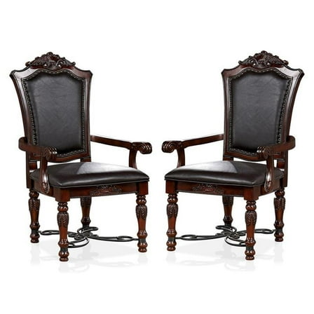 Bowery Hill Traditional Wood Padded Armchair in Cherry (Set of 2)