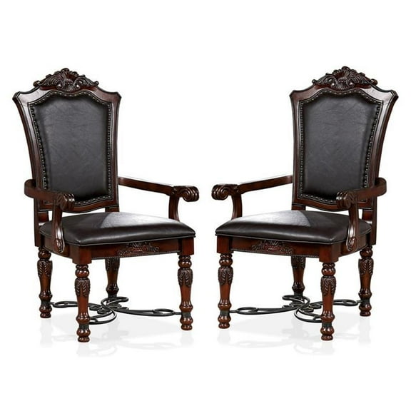 Furniture of America Exa Traditional Wood Padded Armchair in Cherry (Set of 2)