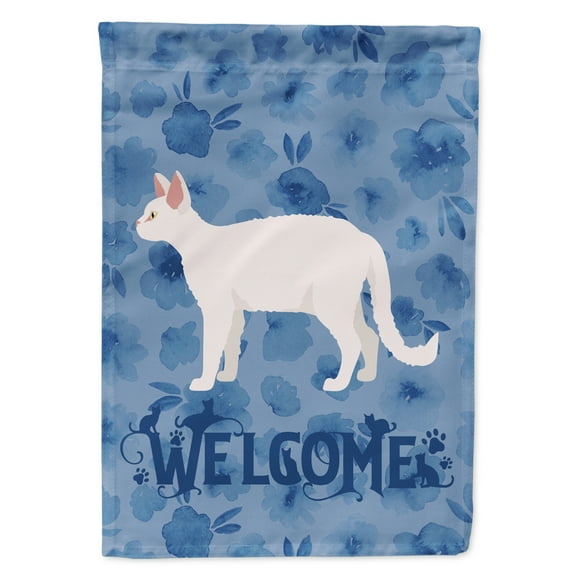 Carolines Treasures CK4868CHF White Devon Rex Cat Welcome Flag Canvas House Size Large multicolor
