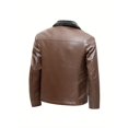thumbnail image 2 of Men's leather jacket, new winter PU leather lapel fur integrated men's coat, men's solid color business fashion casual zipper leather coat for men, 2 of 5
