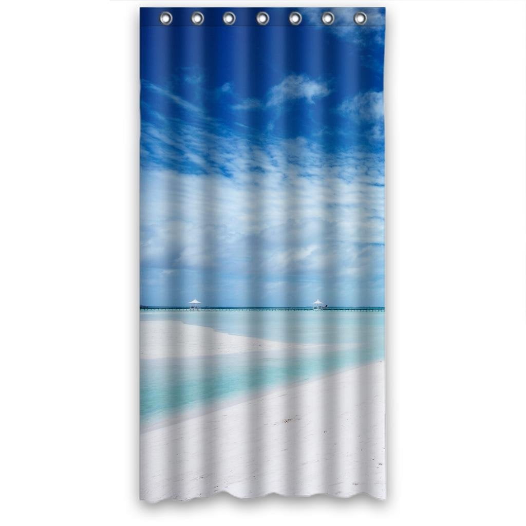 light blue and white shower curtains