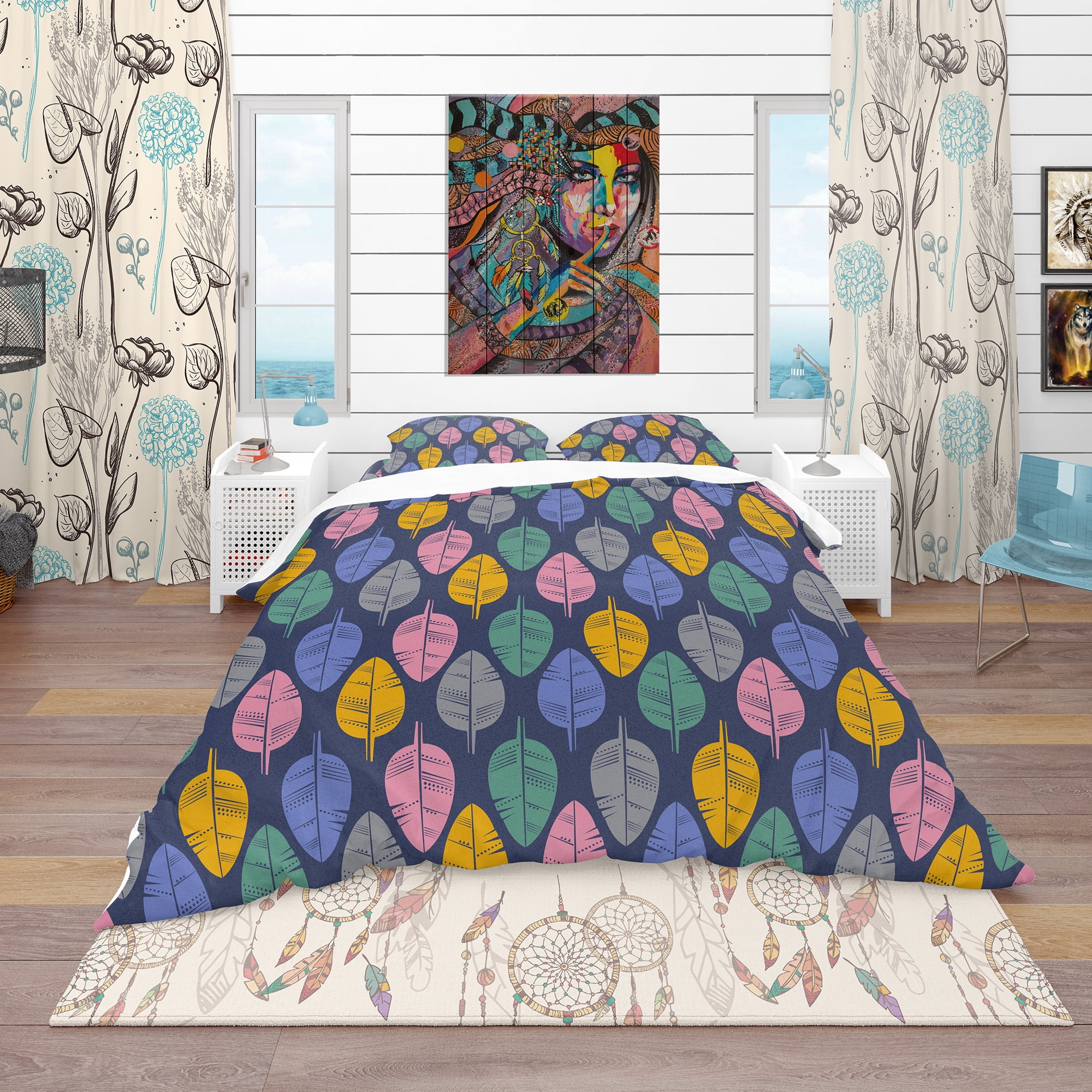Designart 'Pattern of Multicolored Feathers' Southwestern Duvet Cover Set