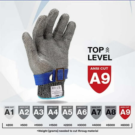 Grade A9 Cut-proof Gloves Food Grade Stainless Steel Mesh Metal Glove Knife Cutting Glove for Butcher Meat Cutting Oysters Shucking Kitchen Mandoline Chef Slicing Fish Fillet(XXL 1PC)