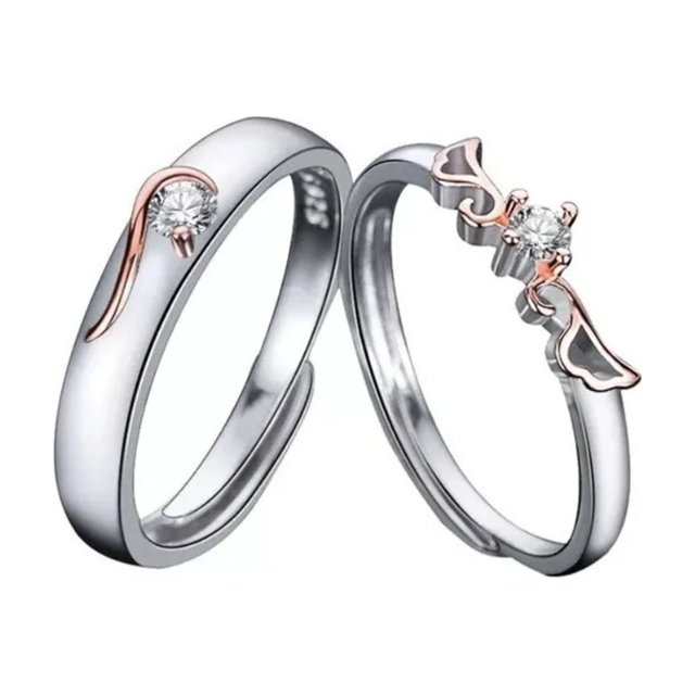 Anillos ajustables para pareja Love Illusions de plata 925 y oro rosa