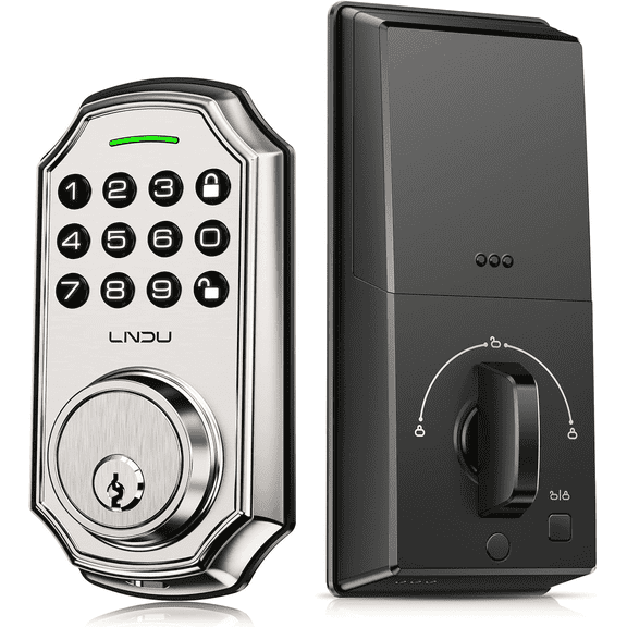 LNDU Keyless Entry Door Lock, Door Locks for Front with 100 Codes, Smart Lock with Anti Peeping Password, Keypad Deadbolt One Touch Locking, Auto Lock, Easy Install, Zinc Alloy