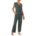 thumbnail image 2 of Conjunto de pijama casual de modal de manga corta para mujer 2 piezas, ropa de casa, pantalones largos, sudadera M gris oscuro, 2 of 5