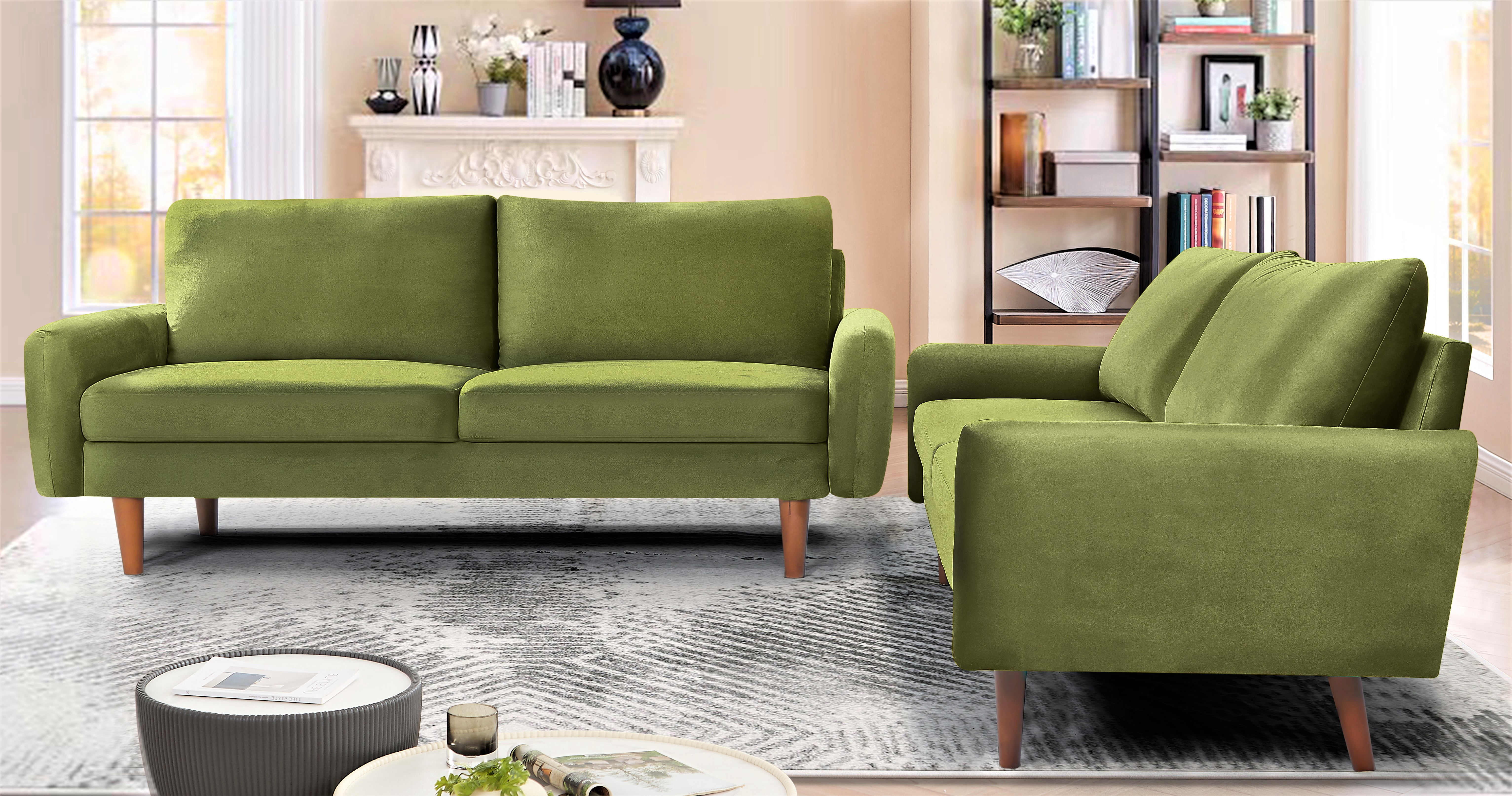 Uspridefurniture 2 Piece Modern Polyester Sofa And Loveseat Set Olive Green