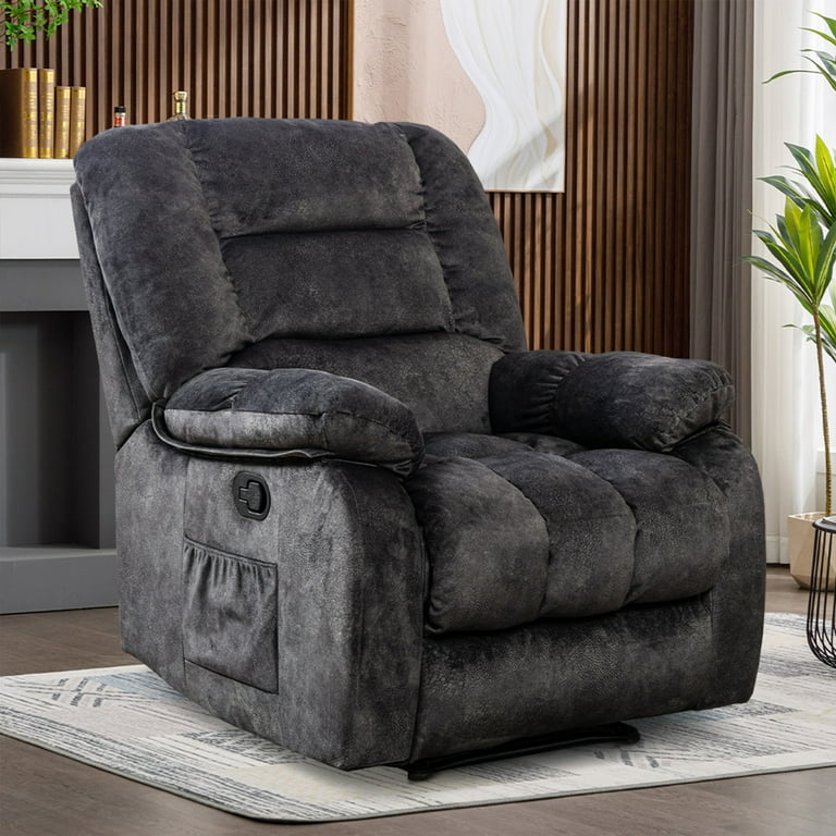 Bonzy Home Design Overstuffed Massage Recliner Chairs with Heat and Vibration Soft Fabric Single Manual Reclining Chair for Living Room Bedroom Gray