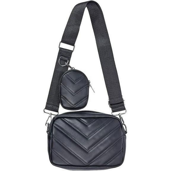 Small Crossbody Bag for Women 2 in 1 PU Leather Shoulder Bag With Coin Purse Pouch Quilted Shoulder Handbag Set Multi Pouch Quilted Crossbody Bag with Wide Strap 7.5x 2.8x 5.1 Inch Black DIY