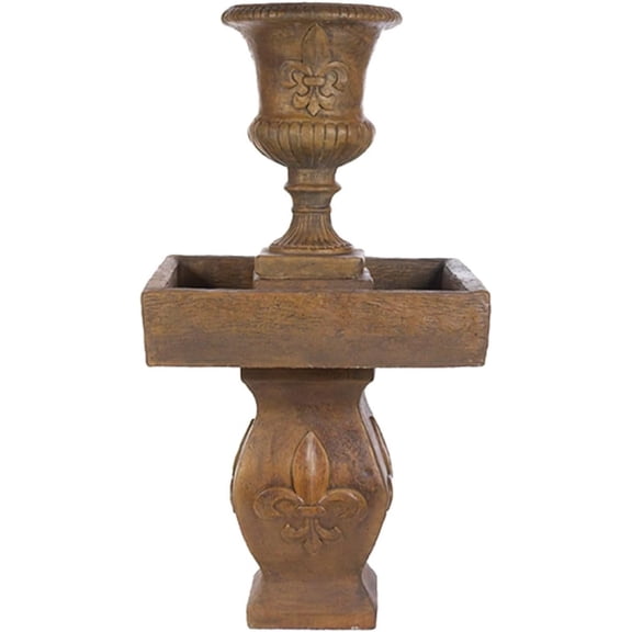 Solid Rock Stoneworks Concrete Fleur De Leis Plain Urn Fountain - 57" Tall - Espresso