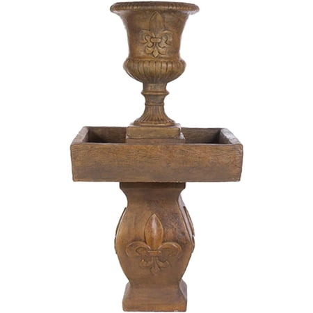 Solid Rock Stoneworks Concrete Fleur De Leis Plain Urn Fountain - 57" Tall - Espresso
