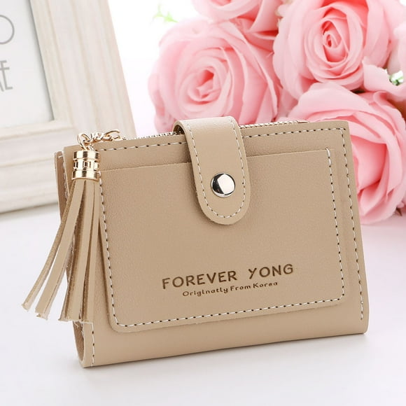 WIZUTIZ Women Letters Short Wallet Coin Purse Card Holders Handbag Best Friend Gifts for Women Khaki