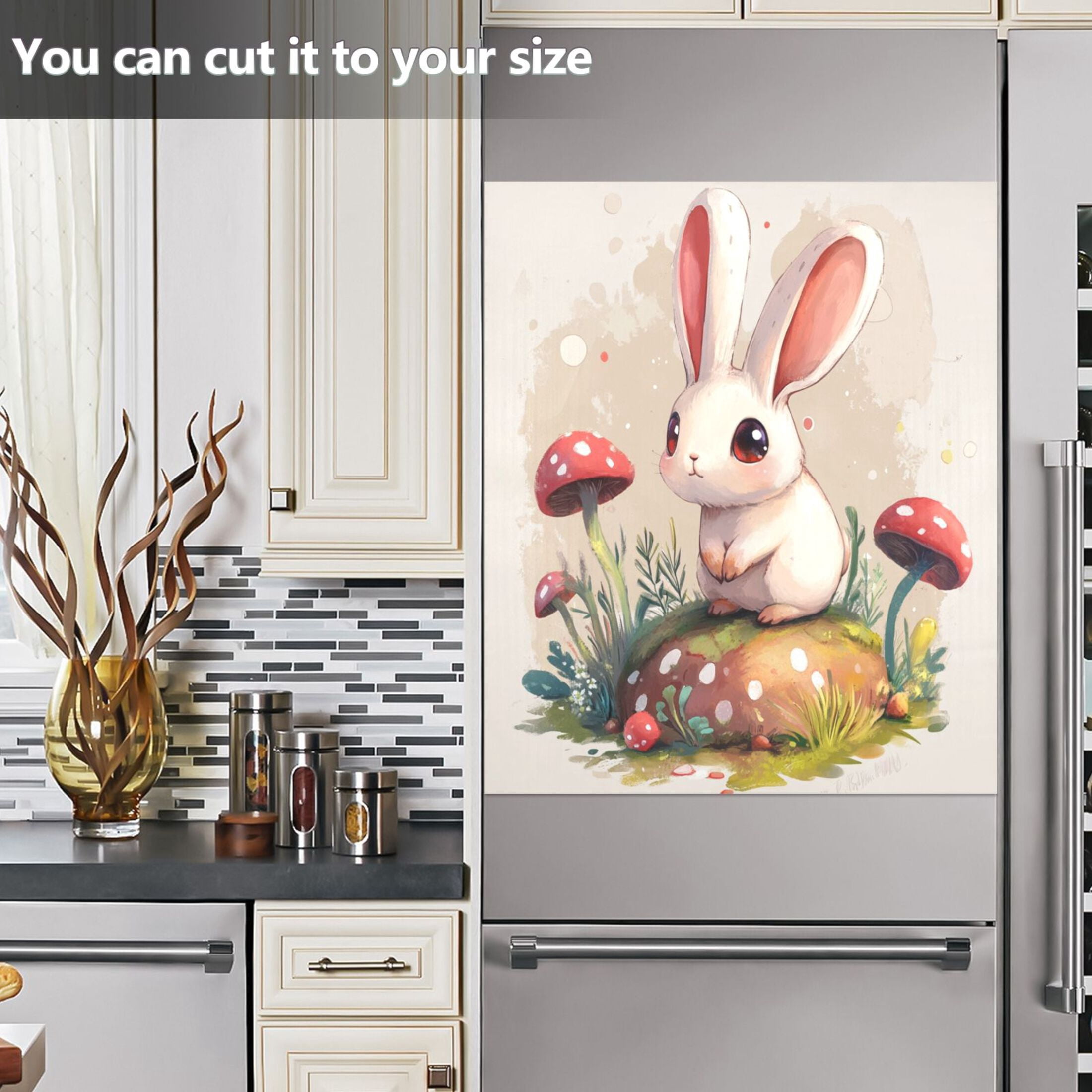 Dishwasher Magnetic Sticker 23x26 Inch Refrigerator Magnetic Sticker Washing Machine Magnetic Sticker Kitchen Panel Magnetic Sticker Home Decor Mushroom Powder Rabbit