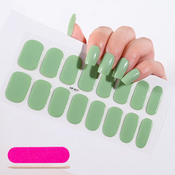 Pegatinas de Uñas de Gel UV de Color sólido de 16 puntas, tiras de uñas de Gel semicurado de larga duración, pegatina deslizante de cubierta completa, calcomanías de parche de manicura