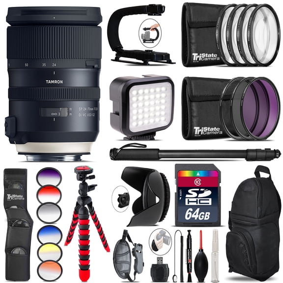 Tamron 24-70mm VC G2 for Nikon - Video Kit + Color Filter - 64GB Accessory Kit (International Version)