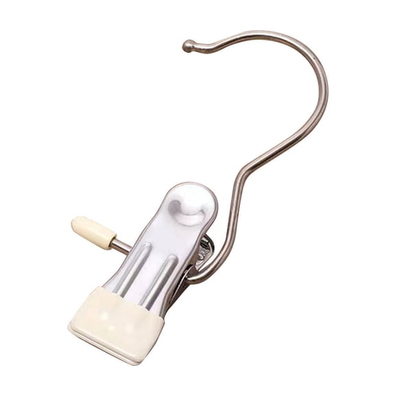 Rotatable Stainless Steel Hook Clamp, Hanging Hook for Clothes and Hat for Wall Mount or Rod Attachment Use for Home Beige
