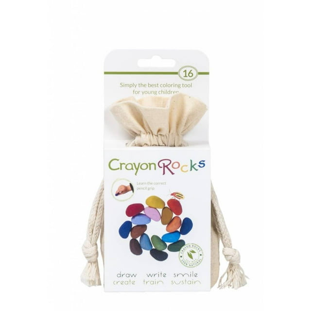 Crayon Rocks, Crayons in a Rock Shape, 16 Count, Tripod Grip Made For Handwriting Development in Kids and Toddlers, Fun & Educational, Creative Activity, Comes in a Muslin Bag - 16 Colors