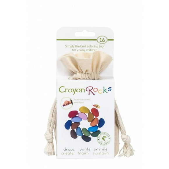 Crayon Rocks, Crayons in a Rock Shape, 16 Count, Tripod Grip Made For Handwriting Development in Kids and Toddlers, Fun & Educational, Creative Activity, Comes in a Muslin Bag - 16 Colors