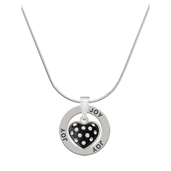 Delight Jewelry Silvertone Black Resin Heart with Clear Crystals in Frame Joy Ring Charm Necklace, 18"