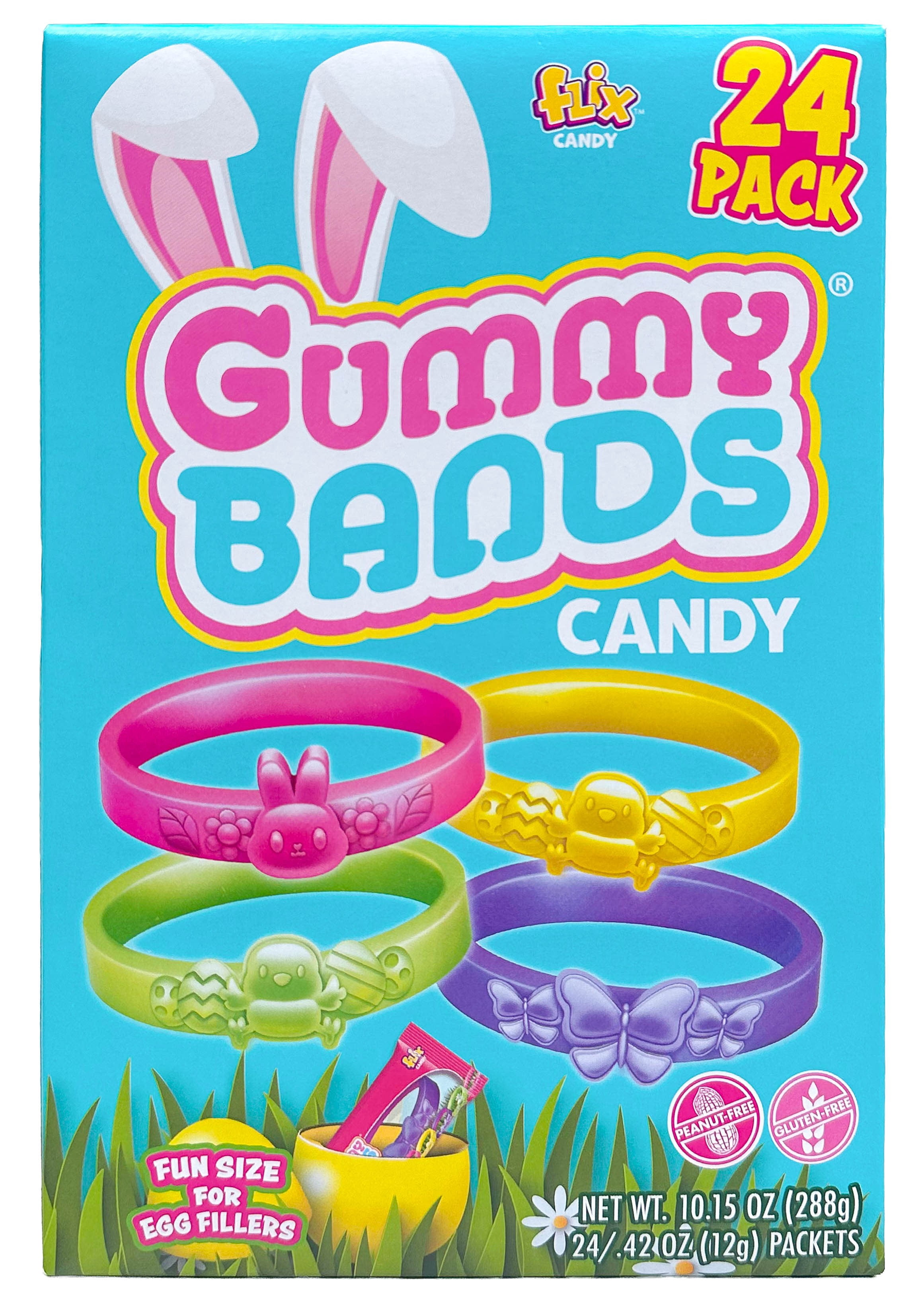 Flix Candy Gummy Bands Candy, 24 Count, Assorted Fruit Flavors