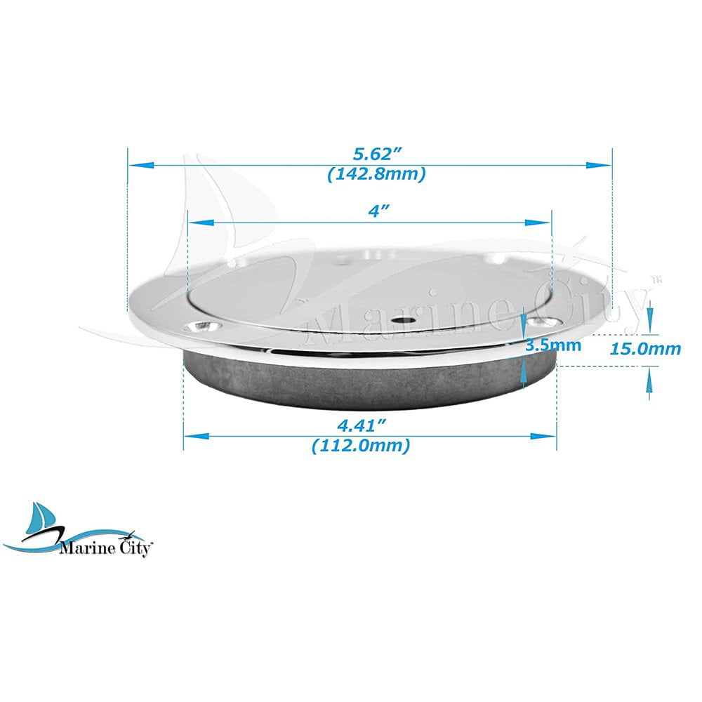 Marine City 4 Inches Marine Stainless Steel Round Red Cowl Vent & Round  Inspection Deck Plate with Deck Plate Key