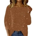 thumbnail image 2 of WHEANG Long Sleeve Shirts For Women Glitter Real Sequin One Shoulder Strip Sweater Knitted Soft Warm Casual Fashion Pullover 1Pc Gold S-3Xl, 2 of 9