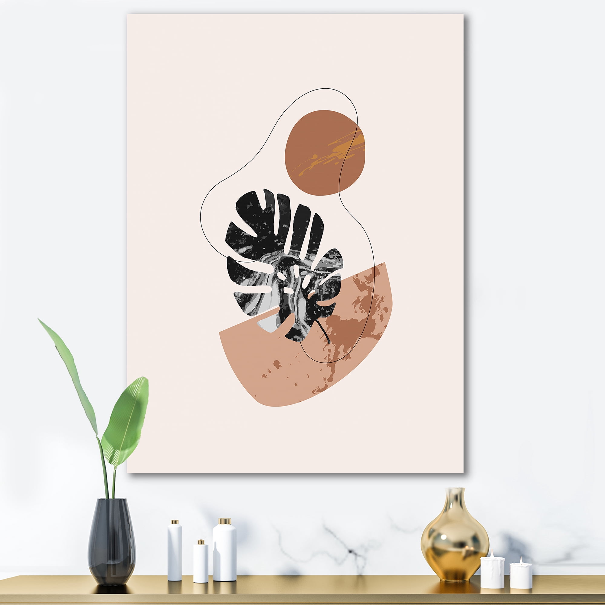 Designart ' Abstract Tropical Monstera Shapes and Leaves ' Modern Canvas Wall Art Print