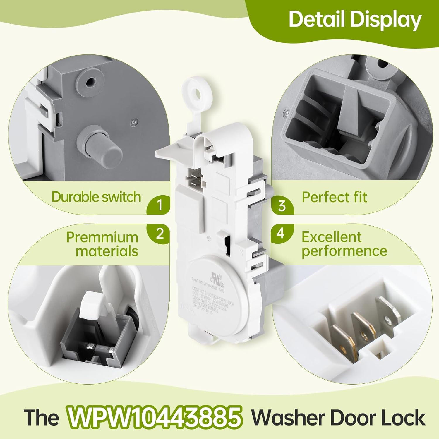 WPW10443885 Washer Door Lock Latch compatible with Whirlpool Maytag Amana Crosley, Replaces W10443885 AP6021486