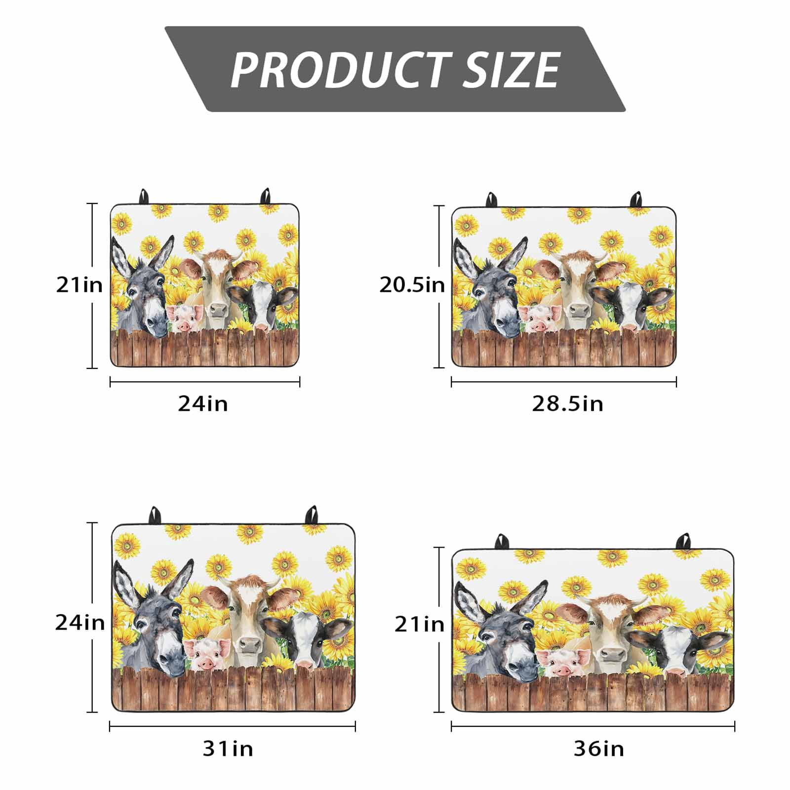 Sunflowers Farm Animals Stove Top Cover for Electric Stove, Heat-proof & Non Slip Glass Top Stove Cover Protector, Vintage Wooden Animals Kitchen Flat Cooktop Rubber Mat 24x21 Inches